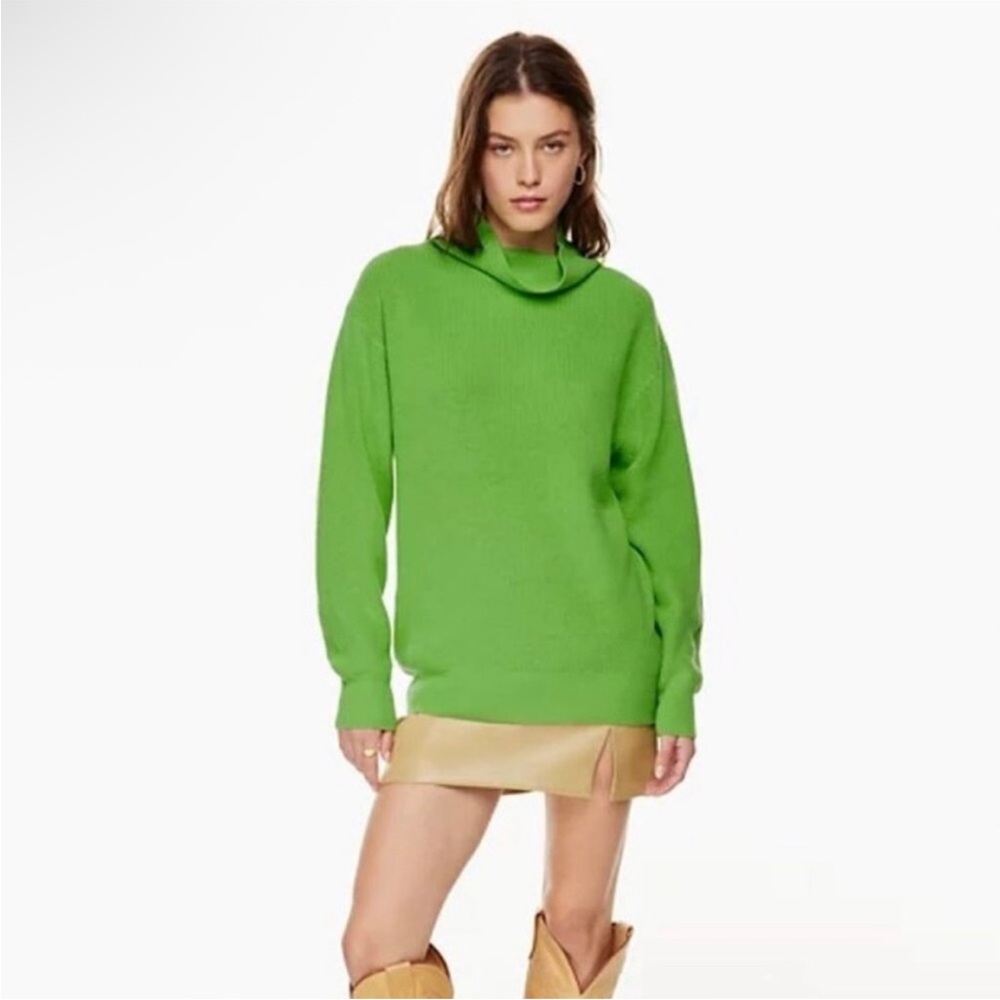 Aritzia WILFRED Green Merino Wool Blend Oversized Montpellier Turtleneck Sweater